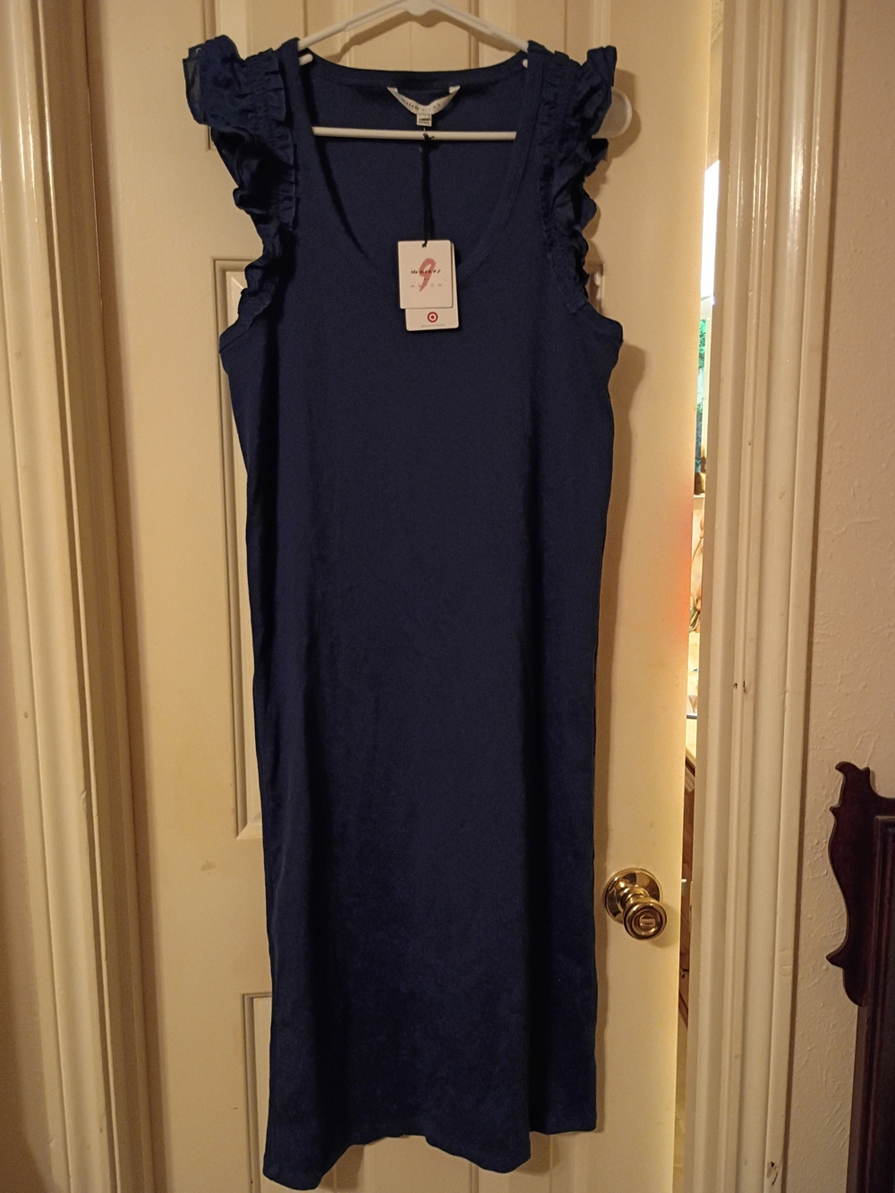 The Nines by HATCH Navy Blue Ruffle-Sleeve Midi Dress